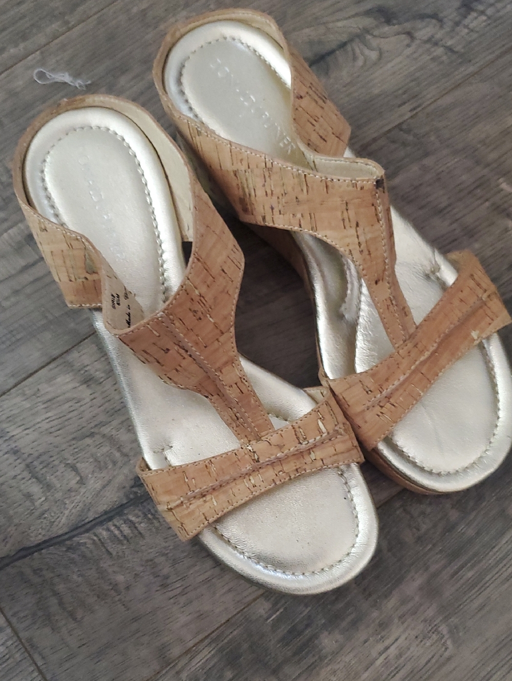 Donald J. Pliner Cork Wedge Sandals in Natural and Metallic Gold